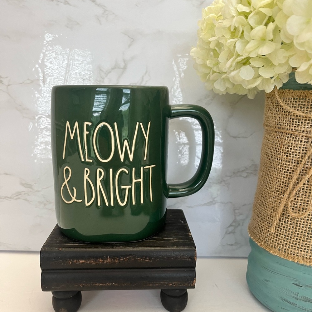 Rae Dunn Green Ceramic Mug Meowy & Bright